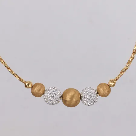 Collier med vita stenar, kulor på vajer, längd 41cm, skev, 18K Vikt: 9,6 g