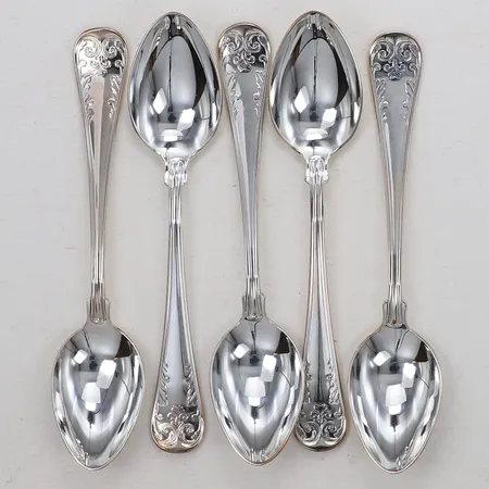 5 kaffeskedar, längd 12,5cm, modell Gammalfransk, Mema, GAB, nyskick, 830/1000 silver Vikt: 110,6 g