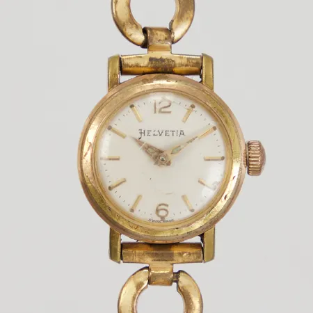 Damur Helvetia, Ø ca 21mm, manuellt går ej, integrerat länk, förgyllt stål, går ej/defekt/slitage