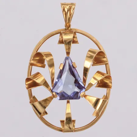 Hänge med lila sten, längd 37mm, 18K Vikt: 3,9 g