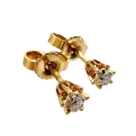 Diamantörhängen, 18K guld, Diamanter 2 x 0,02ct, örhängenas diameter 4 mm, originalploppar, fint skick Vikt: 1,1 g