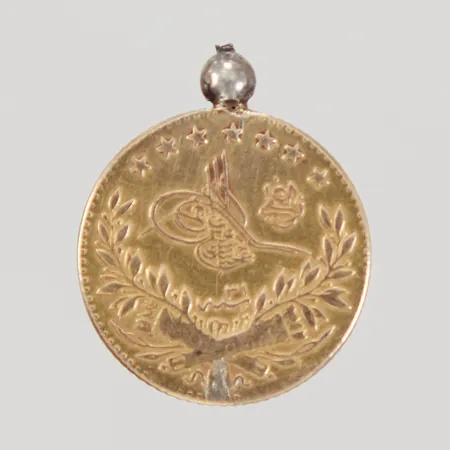 Mynt, Ø15mm, Osmanska riket, 25 kurus, ögla oädel metall, 22K, Bruttovikt: 2.0g Vikt: 0 g