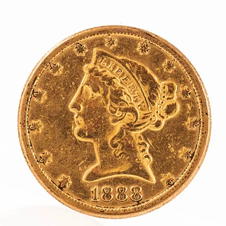 Mynt "5 dollar Liberty Head Half Eagle/ 1888" Ø 21,5 mm, 8,3g 21,6K.  