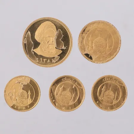 5 guldmynt, delvis med plast kvar, 21,6K Vikt: 18,4 g