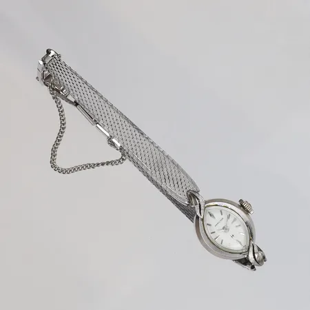 Damur Hamilton, ca 14x27mm, manuell, defekt går ej, länk i stål, boett vitguld 14K Bruttovikt: 16,6g