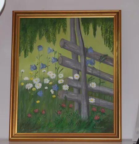 Oljemålning tavla Kerstin Lindgren 57x 57 cm. Vikt: 0 g Skickas med postpaket.