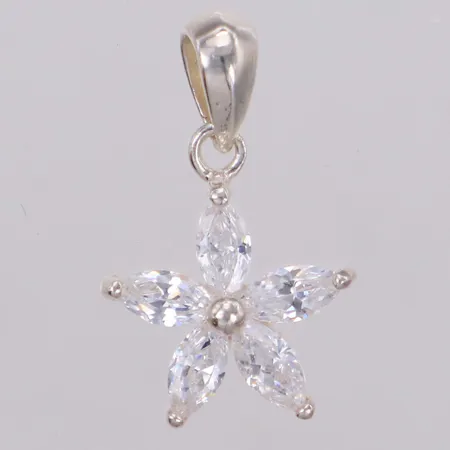 Hänge, blomma med vita stenar, längd 21mm, 925/1000 silver Vikt: 1,6 g