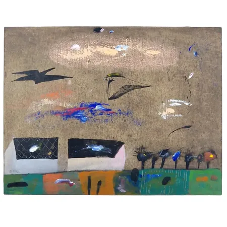 Tavla - Madeleine Pyk, olja på pannå, betitlad på baksidan "OKTOBER", signerad, mått 27 x 35 cm, ej ramad, skick utan anmärkning