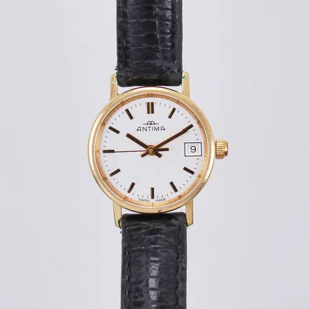 Damur Antima, 20560.4700.68, 22mm, 18K, står stilla, i behov av batteribyte, med läderband
