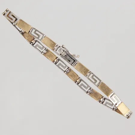 Armband, 19cm, bredd 4,5mm, delvis meander, gul/vitguld, 14K, Vikt: 7,5 g