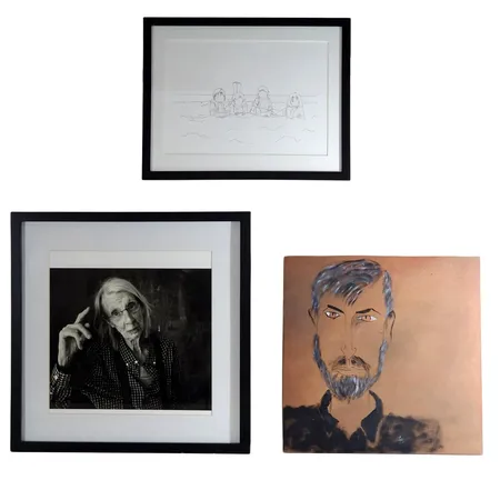 Tavlor, 3 stycken, bl.a. Madeleine Pyk, olja på pannå, vänporträtt, ej signerad, mått 35 x 35 cm, ej ramad, skick utan anmärkning + stort fotografi, svart/vitt, föreställande Madeleine Pyk, bildmått 25 x 29 cm, yttre rammått 42,5 x 42,5 cm, glasad + bläckteckning, 4 barn vid stranden, osignerad, bildmått 20 x 28,5 cm, passepartout, glasad, yttre rammått 28,5 x 36,5 cm Skickas med paket.