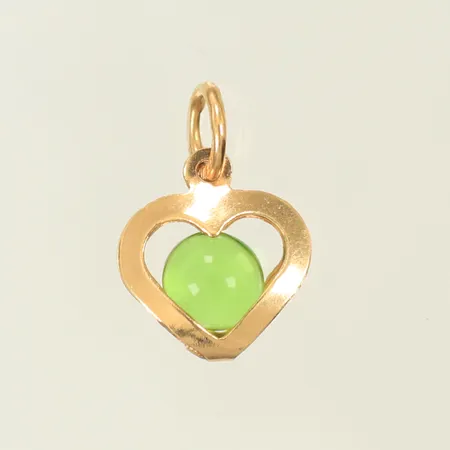 Berlock hjärta med grön kula, 10 x 13 mm inkl ögla, 18K 0,5g totalt