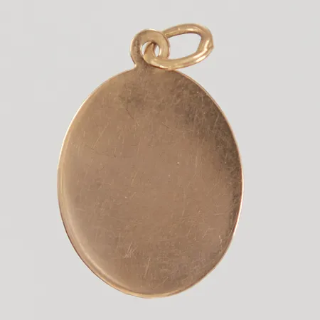 Hänge, oval platta, längd inklusive ögla 24mm, bredd 14,6mm, ytslitage, 18K, Vikt: 1,1 g