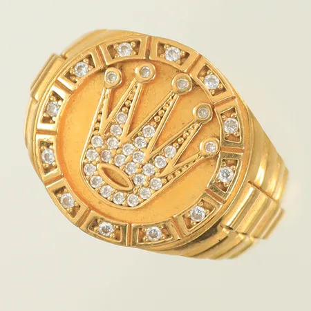 Klackring med vita stenar, stl 21½, bredd 6-19mm, OBS! ej märkesdesign. 21K Vikt: 17,4 g