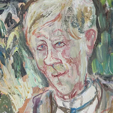 Tavla, Olle Nordberg, porträtt av man med blomsterbukett, signerad och daterad -47, ca 27x17,5cm. Skickas med postpaket.