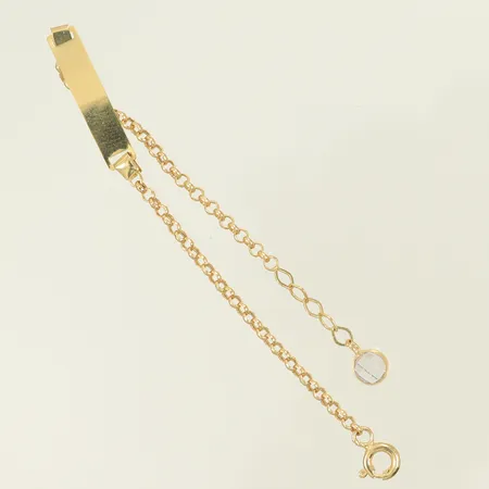 Armband kullänk med platta och vit sten, 12cm, bredd 1,5-4mm, 14K Vikt: 1,1 g