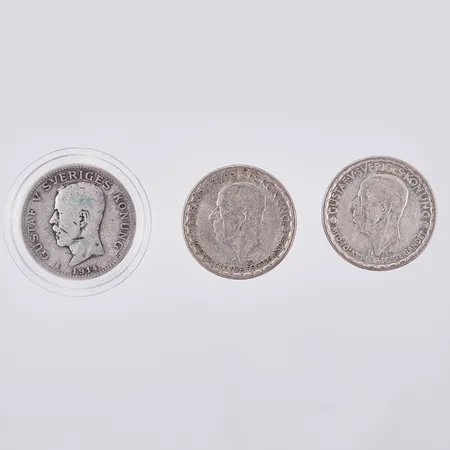 3 stycken 1-Kronor år 1948, 1949, 1914, silver Vikt: 21,2 g