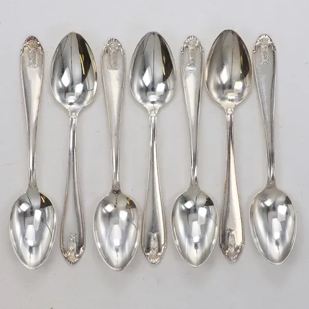 7 kaffeskedar, längd 12,3cm, modell Vasa, GAB, 830/1000 silver Vikt: 94,9 g