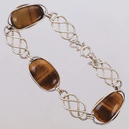 Armband med tigerögon, innermått ca 20cm, säkerhetskedja, 830/1000 silver Vikt: 20,8 g