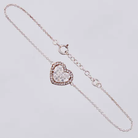 Armband med hjärta med stenar, längd: ca 16-18cm, bredd: ca 1-11mm, 925/1000 silver Vikt: 1,8 g