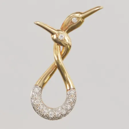 Hänge, svanar med diamanter, 40x15mm, 14K, 4,6g.