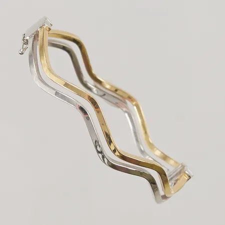 Stelt armband, innermått: 58x50mm, bredd: 10mm, vitguld/gulguld, Italy, 18K, 10,1g.