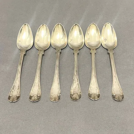 Sex Skedar, längd 13,5cm, gravyr, silver 830/1000. Vikt: 69,3 g