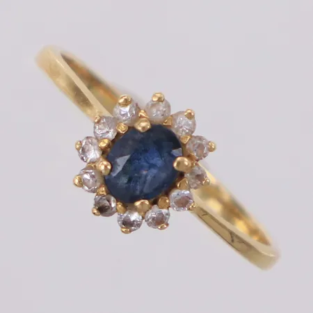 Ring stl 17, bredd 1,6-8,4mm, blå och vita stenar, 18K Vikt: 1,9 g