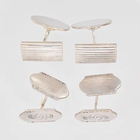 2 par Manschettknappar, gravyr, silver 830/1000 Vikt: 21,3 g