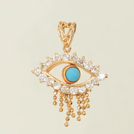 Hänge öga med turkos sten och vita stenar, 25 x 20 mm, inkl ögla, 21K 2,8g totalt