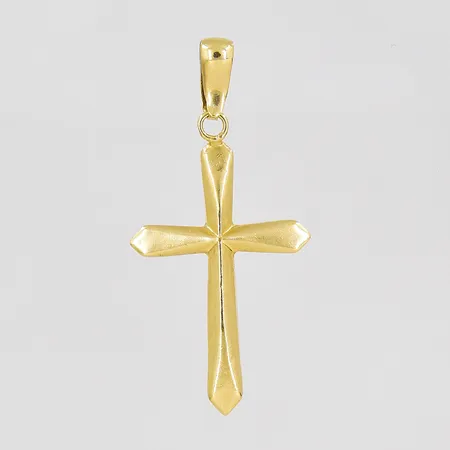 Hänge kors, 13x26mm inklusive ögla, bucklig, ihålig, 18K Vikt: 0,4 g