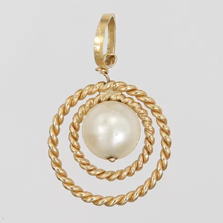 Hänge med odlad saltvattenpärla, Ø 9mm, kraftigt slitage, höjd 25mm, 18K guld Vikt: 2,4 g