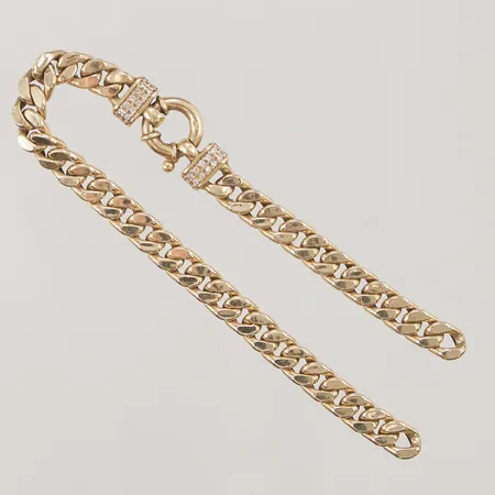 Armband, pansar med vita stenar, 19,5cm, bredd: 6,3mm, ihåliga länkar, defekt, 14K, 7,8g.