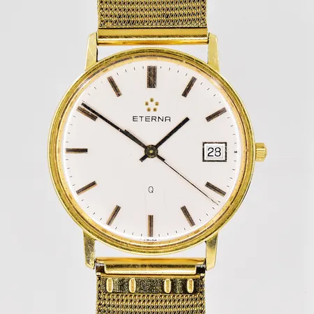 Herrur Eterna, Ø 33,5mm, 14K, datum, graverad boett, doublé band 16,5-21cm