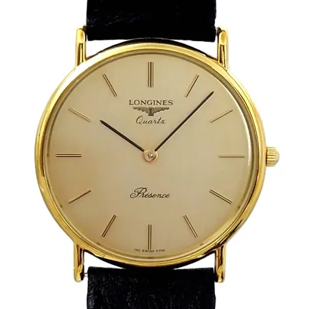 Herrur Longines Présence, doublé, Ø33 mm, quartz - behov av nytt batteri, boettnummer 24798209, safirglas, originalbox med slitage, en del märken på baksidan efter tidigare batteribyte, original skinnband och spänne