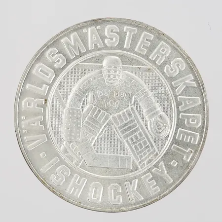 Jubileumsmynt, 200 Kronor, Ishockey VM 1989, Ø36mm, 925/1000 silver. Vikt: 27,2 g
