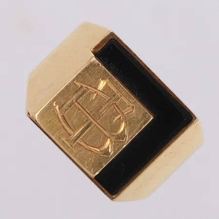 Klackring, stl 19½, bredd 4-14mm, otydliga stämplar, monogram, 18K Vikt: 8,1 g