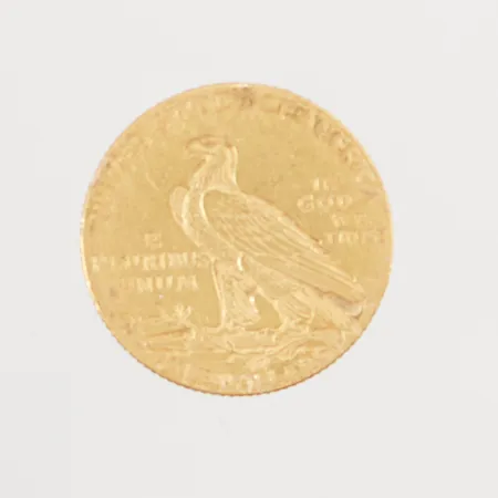 Mynt, 5 Dollars Indian Head, Liberty, Ø21,6mm, präglat år 1909, slitet skick, 900/1000 guld, 21,6K, 8,3g.