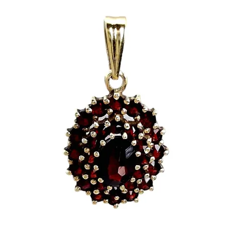 Hänge, silver 925/1000, Granater, förgyllning, längd inkl. ögla 25,5 mm, bredd 14 mm, tillverkarstämpel VJ, samtliga stenar utan anmärkning Vikt: 2,4 g