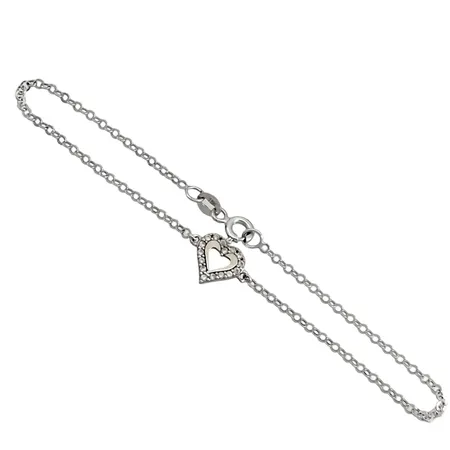 Armband, 18K vitguld, integrerat Hjärta, vita stenar, längd 18,0 cm, bredd 1,7 - 8 mm, fint skick Vikt: 1,6 g