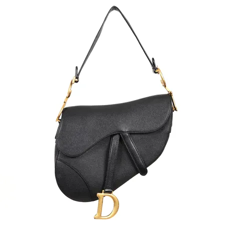 Handväska Dior Saddle bag, svart skinn med guldfärgade beslag, stämplad Christian Dior Paris made in Italy, ca 26x25x6,5 cm,  kvittokopia, Abu Dhabi 2022, extra axelrem, smärre slitage, mindre fläckar invändigt.