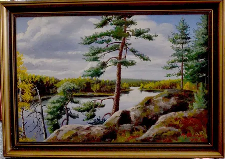 Tavla på pannå, naturmotiv sign M Granath -46 bruttomått 116 x 82 cm Vikt: 0 g