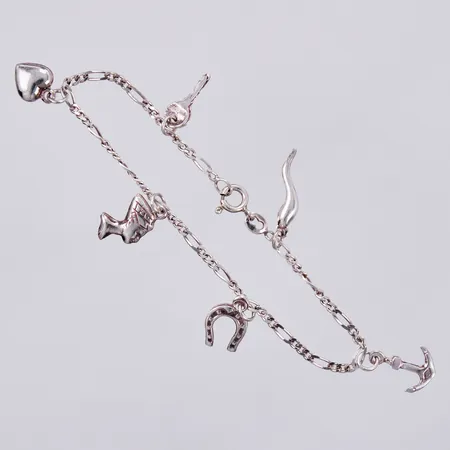 Armband Figaro med sex berlocker, längd: ca 18cm, bredd: ca 2,5mm, 925/1000 silver Vikt: 5,3 g