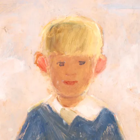 Tavla, olja på duk, Inez Leander, pojkporträtt, signerad och daterad -45, ca 44x27cm, ytslitage, några fläckar, Skickas med postpaket.