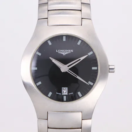Herrur Longines Oposition, stål, quartz, ref-nummer 36174526, serie-nummer 29685009, certifikat NK 28/09-02, manual, box, ytterkartong, bruksskick