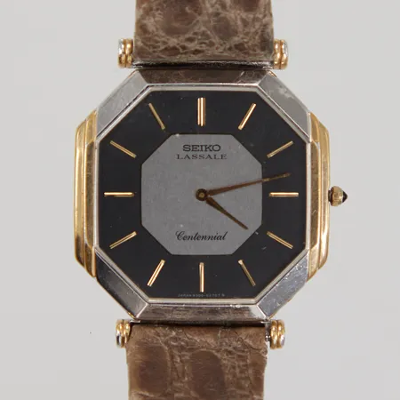 Armbandsur Seiko Lassale Centennial, quartz, stål, ca 30x30mm, läderband skadad, signerad, åldersslitage