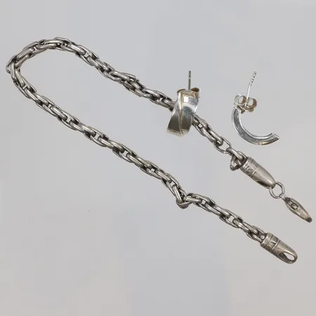 Armband, örhängen, slitet, skevt, silver, 925/1000 Vikt: 14,6 g