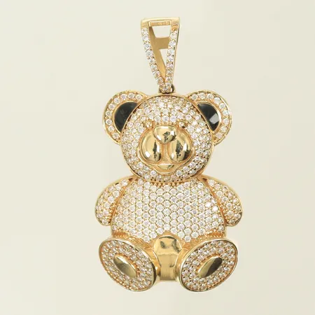 Hänge nallebjörn med vita stenar, 45mm inkl ögla, bredd 25mm, 14K 9g totalt