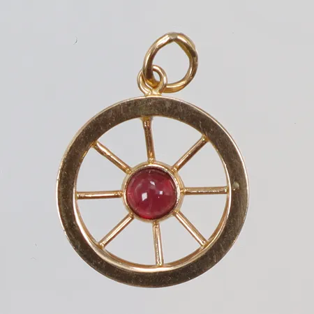 Hänge med röd sten Ø14mm, 18K Vikt: 0,9 g