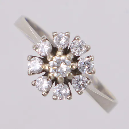 Ring med briljantslipade diamanter ca 0,48ctv, stl 17½, gravyr, importstämplat vitguld,18K Vikt: 2,6 g